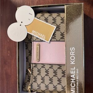 Michael Kors Pink and Tan Signature belt bag